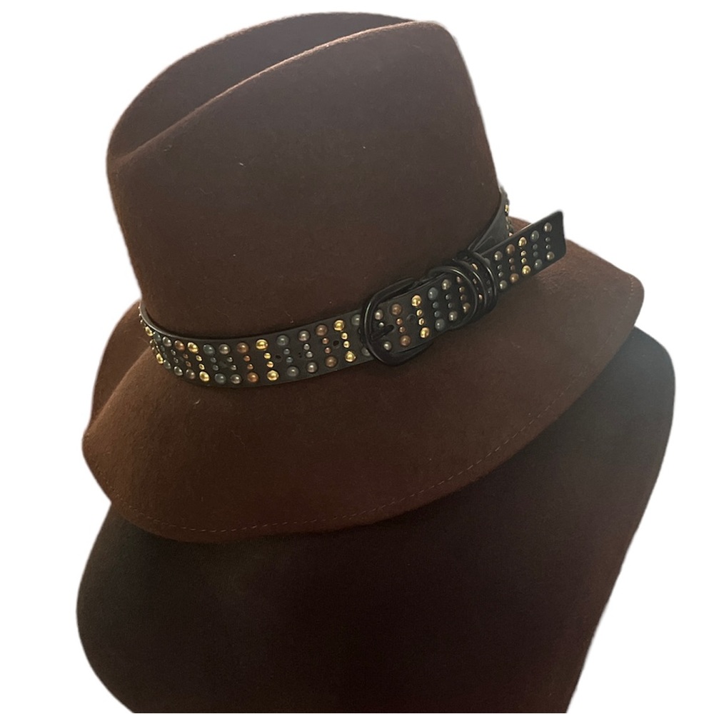 Filippio Catarzi Italian Wool 100th Anniversary Brown Studded Trim Fedora Hat